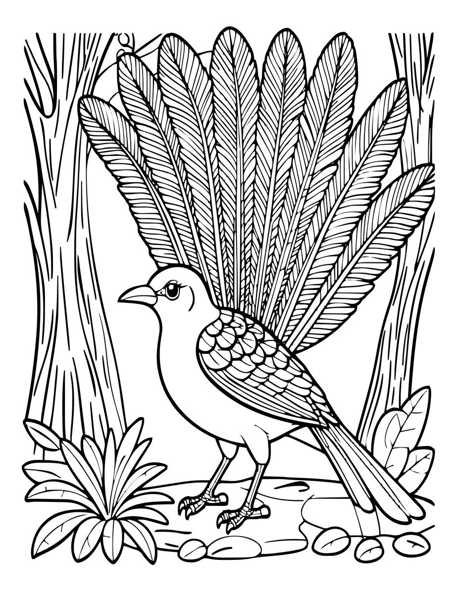 Lyrebird - free printable coloring page
