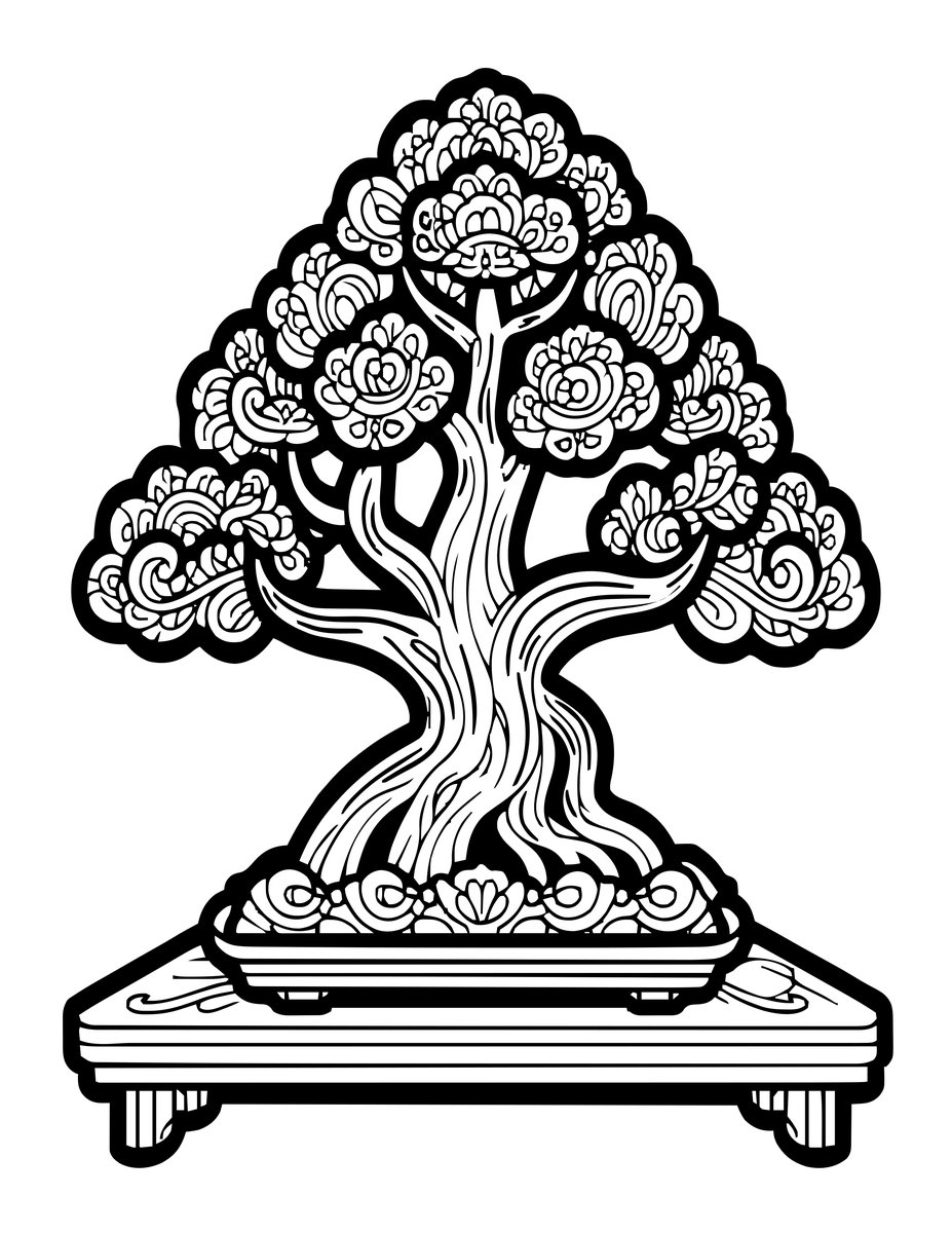 Bonsai on Tokonoma - free printable coloring page