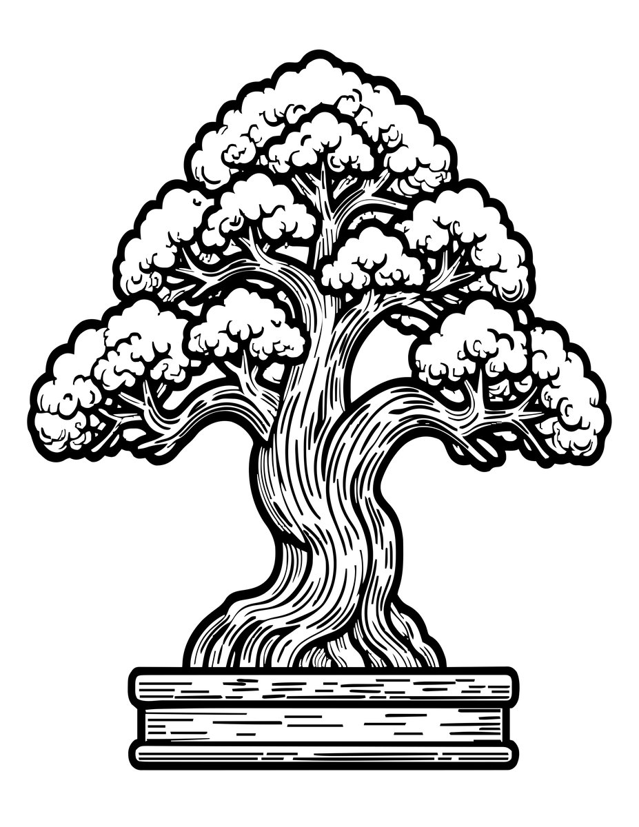 Ancient Oak Bonsai - free printable coloring page