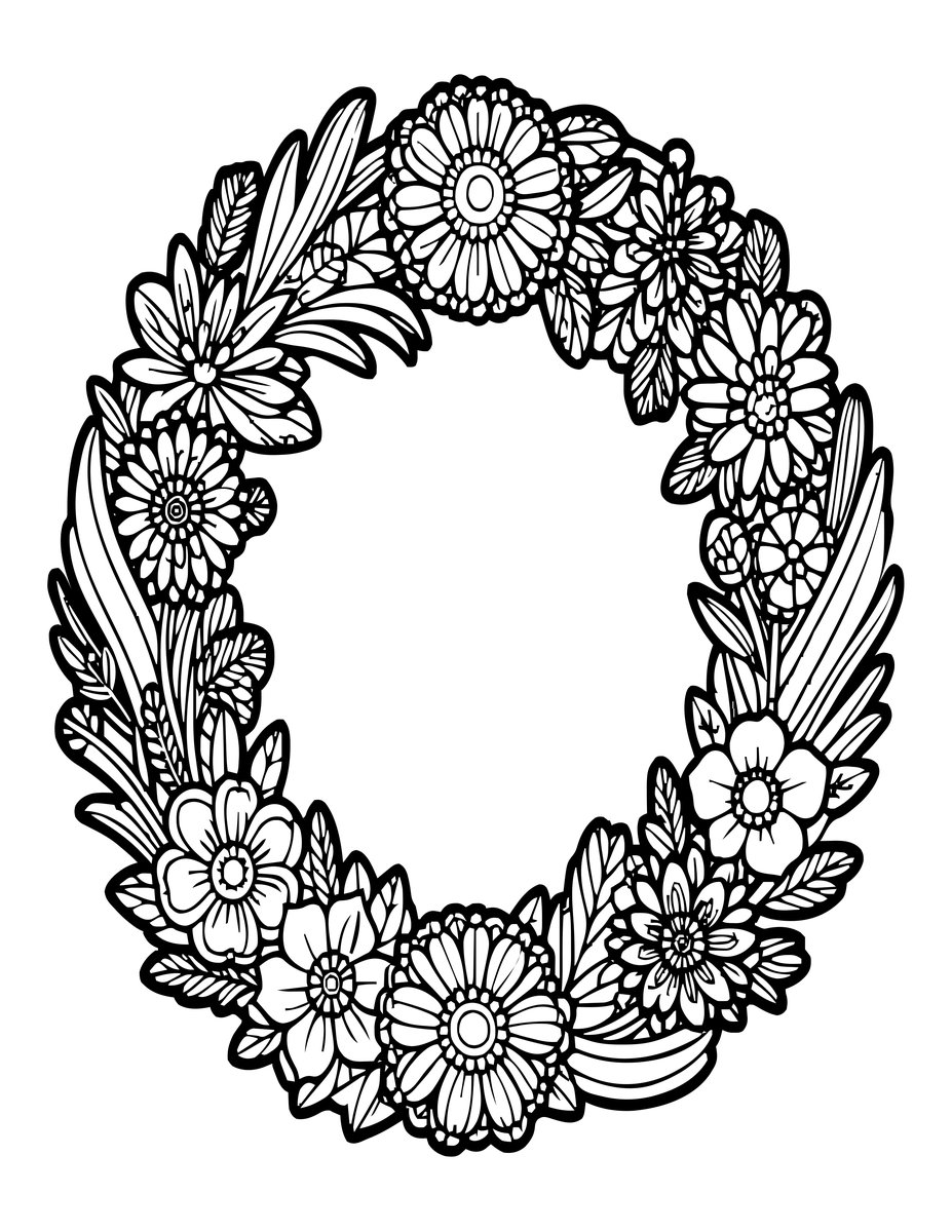 Wildflower Wreath - free printable coloring page