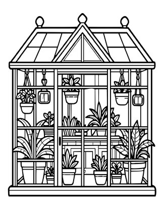 Greenhouse Interior - Free printable coloring page