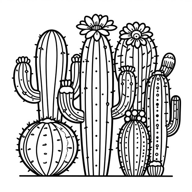 Cactus Study - Free printable coloring page