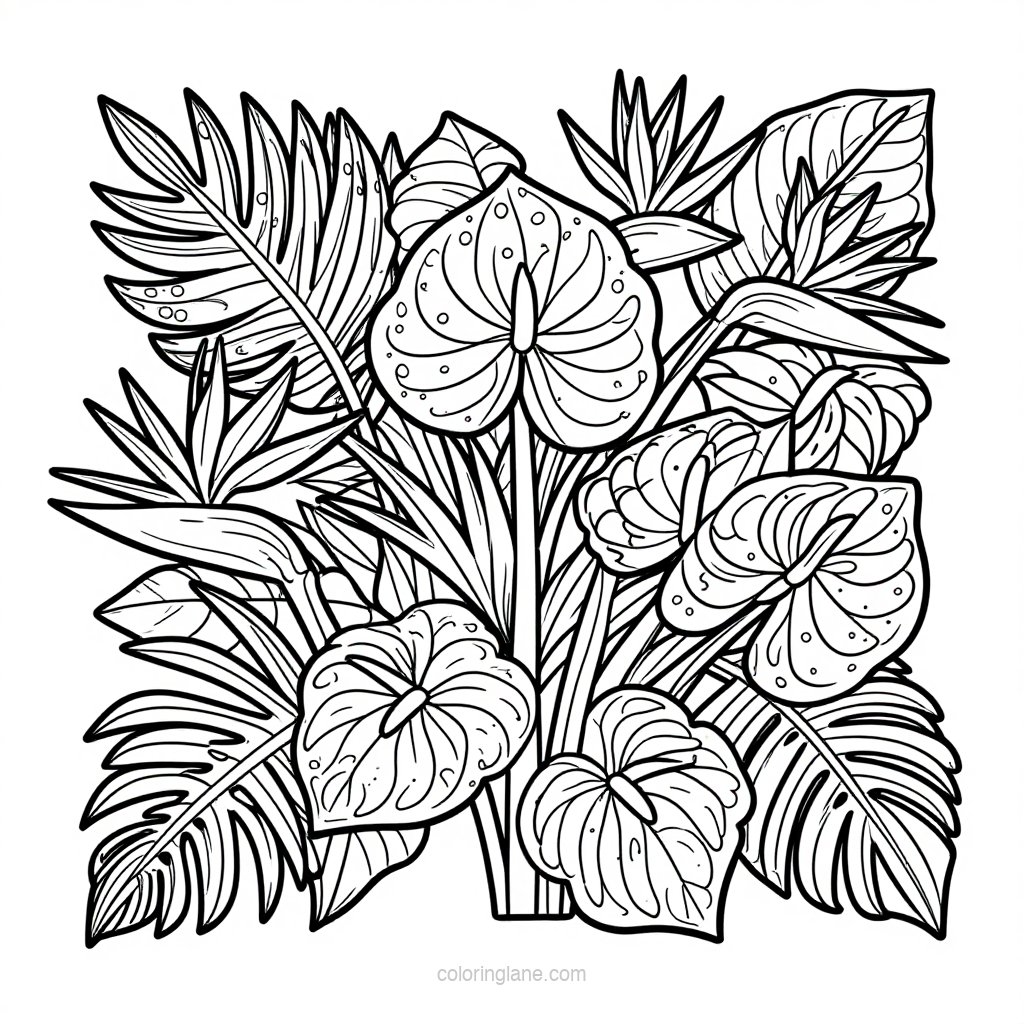Tropical Arrangement - free printable coloring page