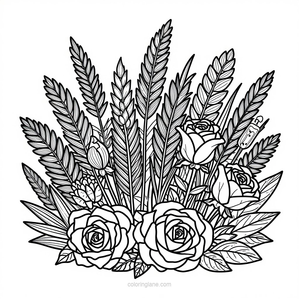 Rose Arrangement - free printable coloring page