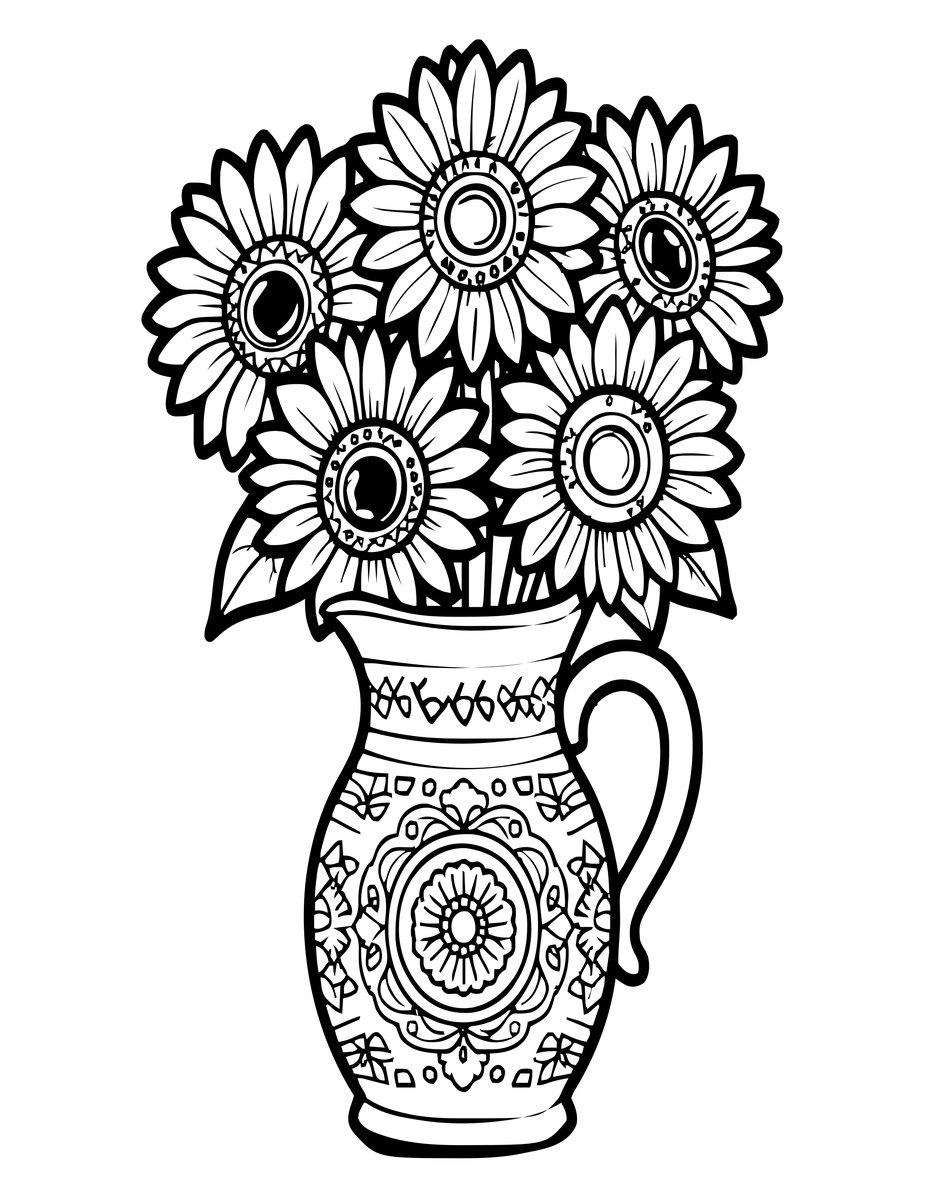 Sunflower Vase - free printable coloring page