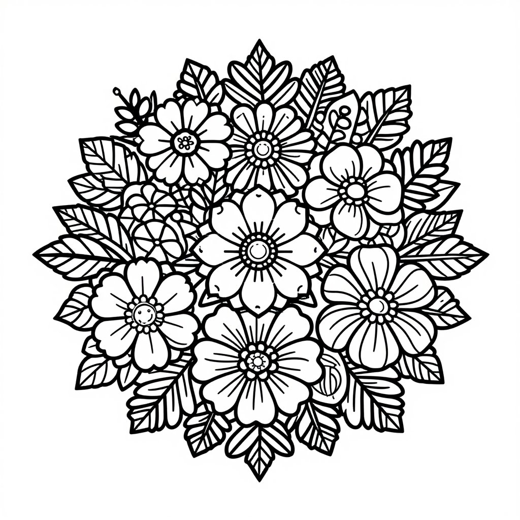 Posy Bouquet - free printable coloring page