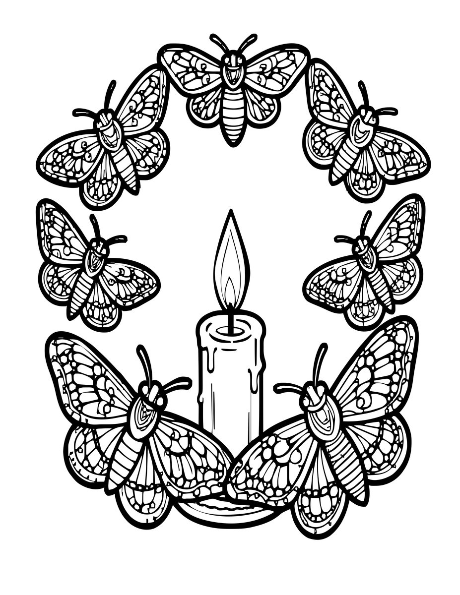 Moth at Candle - free printable coloring page