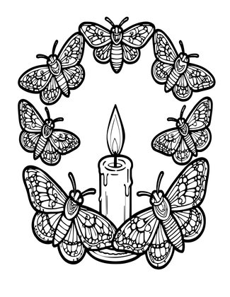 Moth at Candle - Free printable coloring page