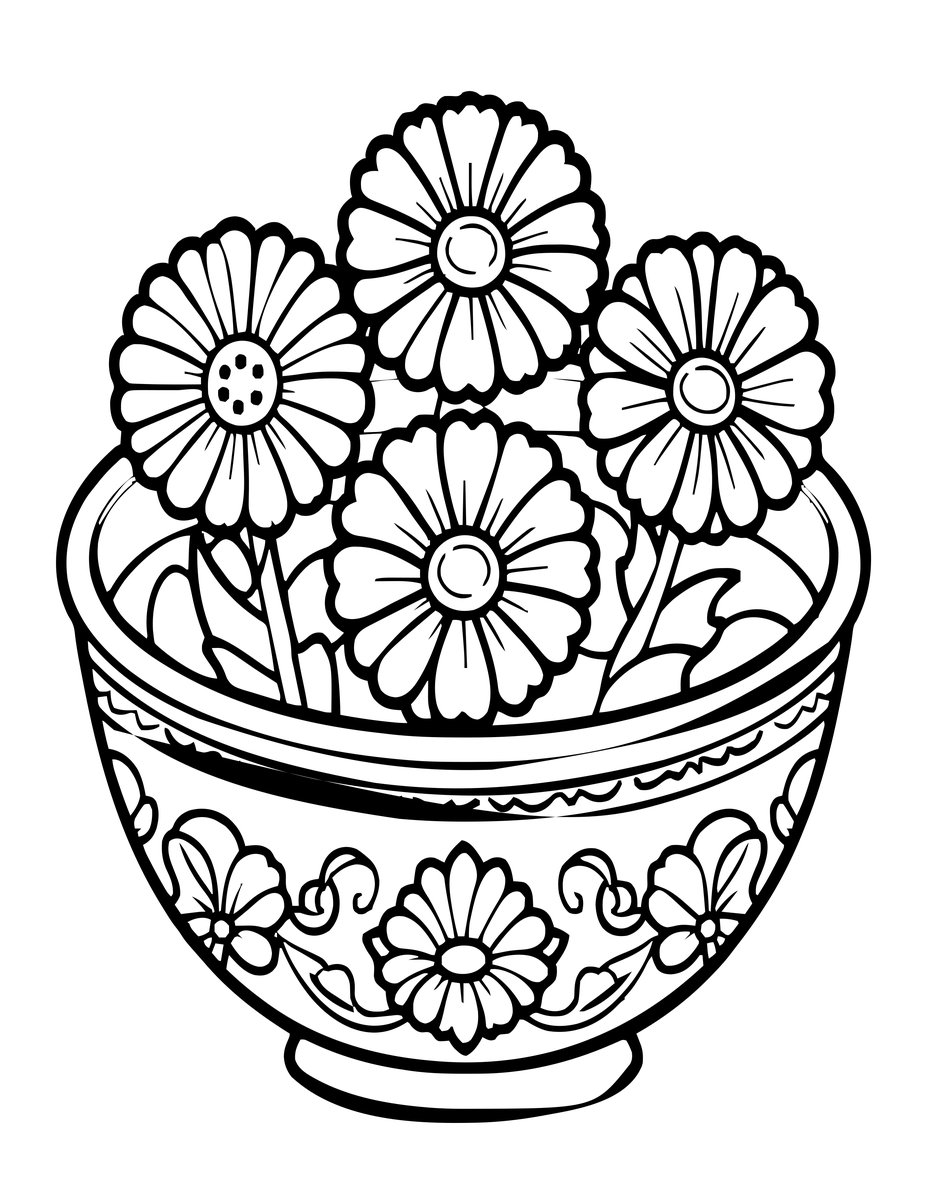 Floating Flowers - free printable coloring page