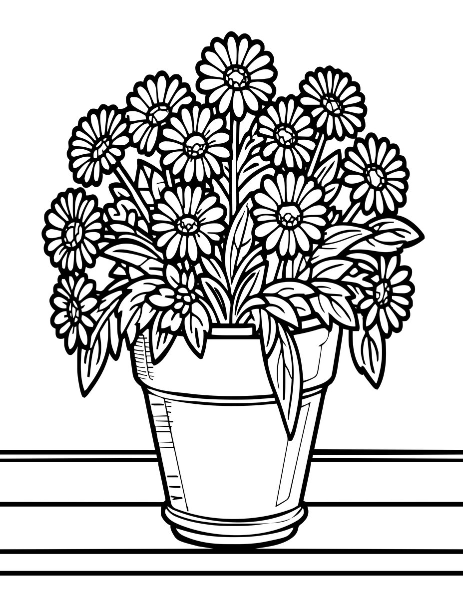 Calendula in Pot - free printable coloring page