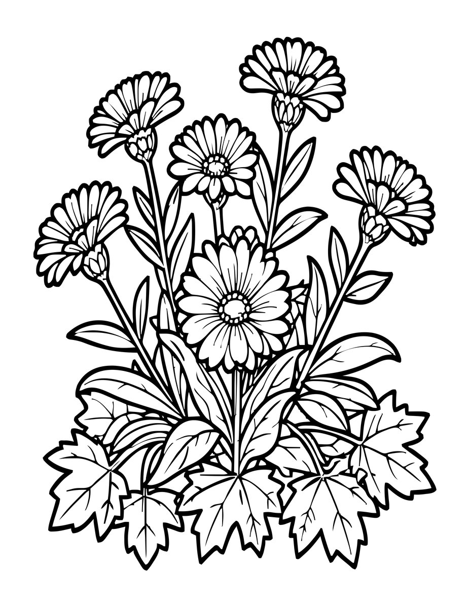 Autumn Calendula - free printable coloring page