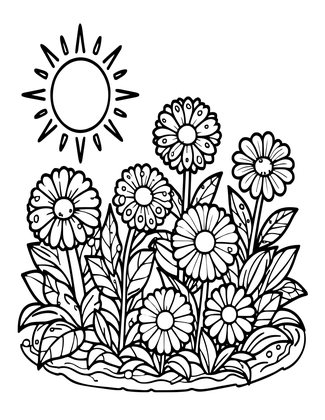 Garden Morning - Free printable coloring page