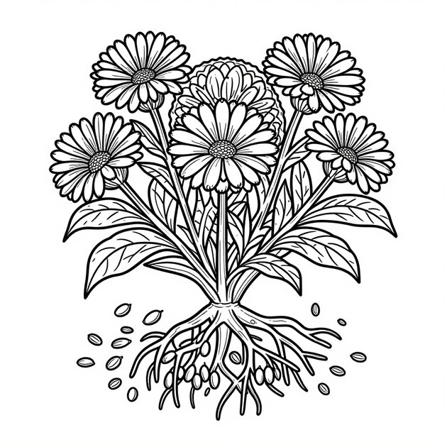 Chamomile Meadow - Free printable coloring page