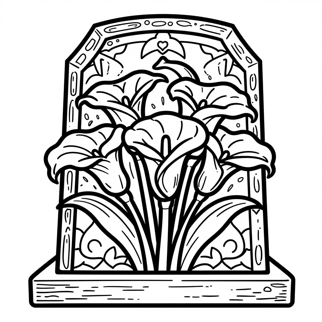 Calla Lily and Bee - free printable coloring page