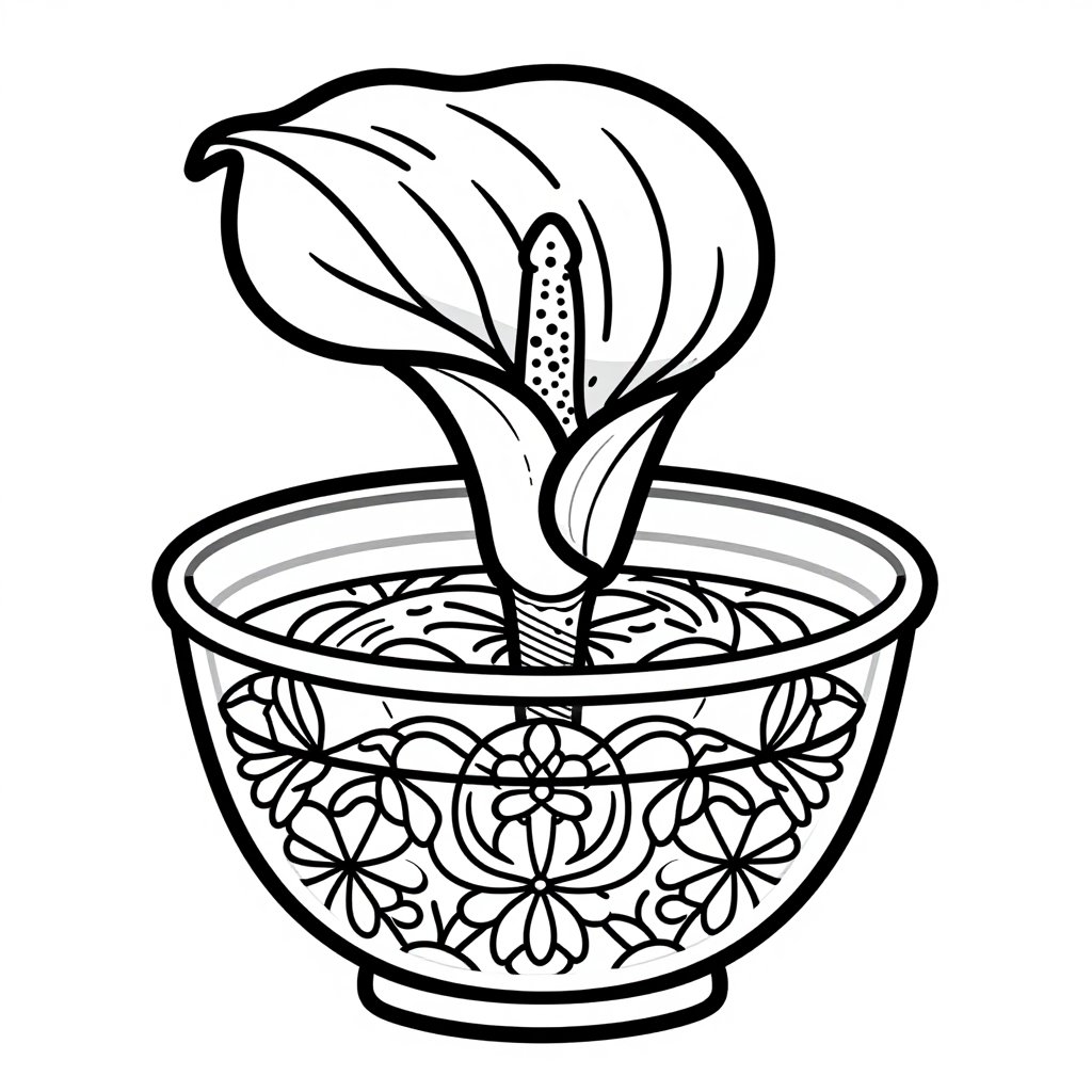 Calla Lily and Frog - free printable coloring page