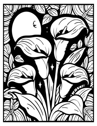 Calla Lily at Night - Free printable coloring page