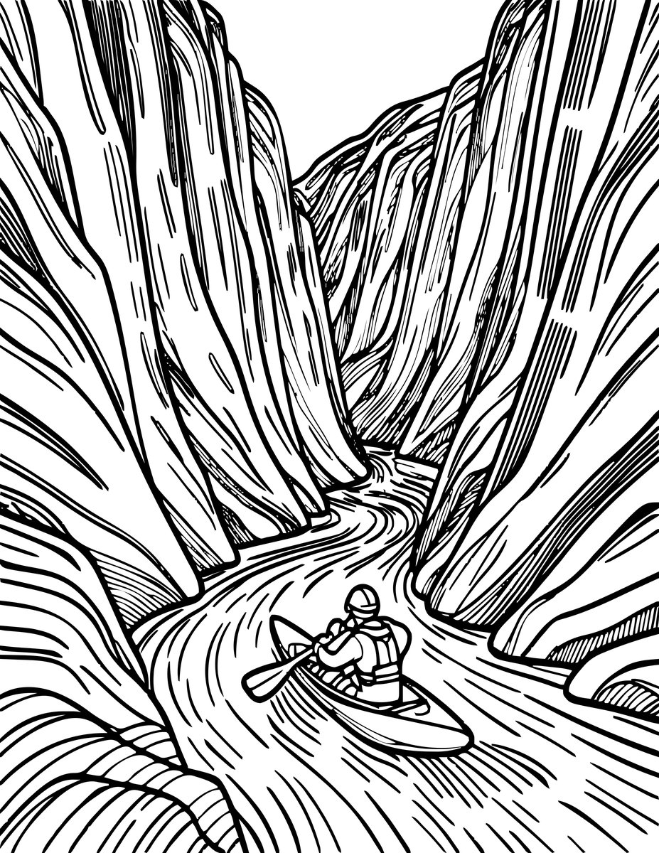 Kayak River - free printable coloring page