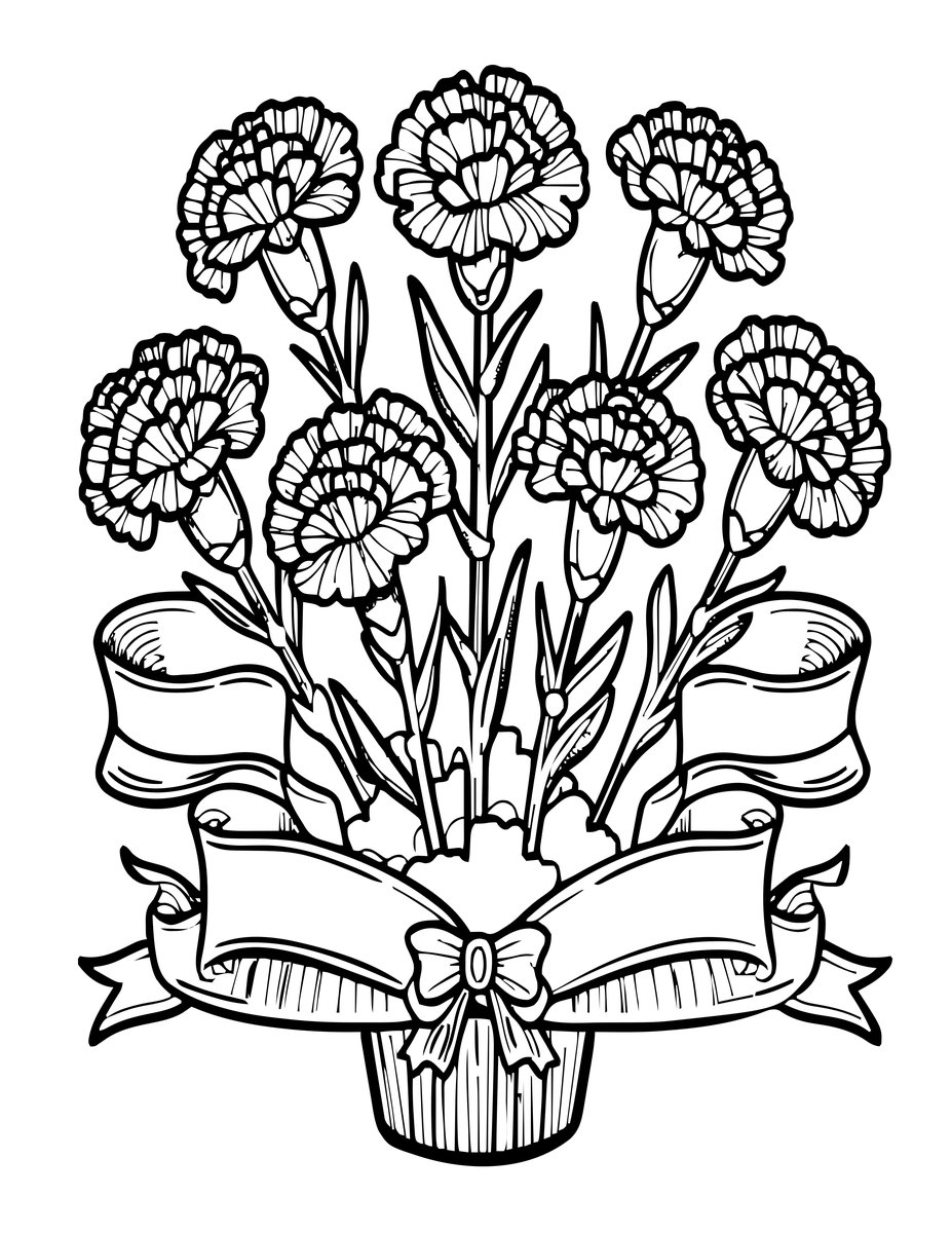 Carnation and Ribbon - free printable coloring page