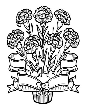 Carnation and Ribbon - Free printable coloring page
