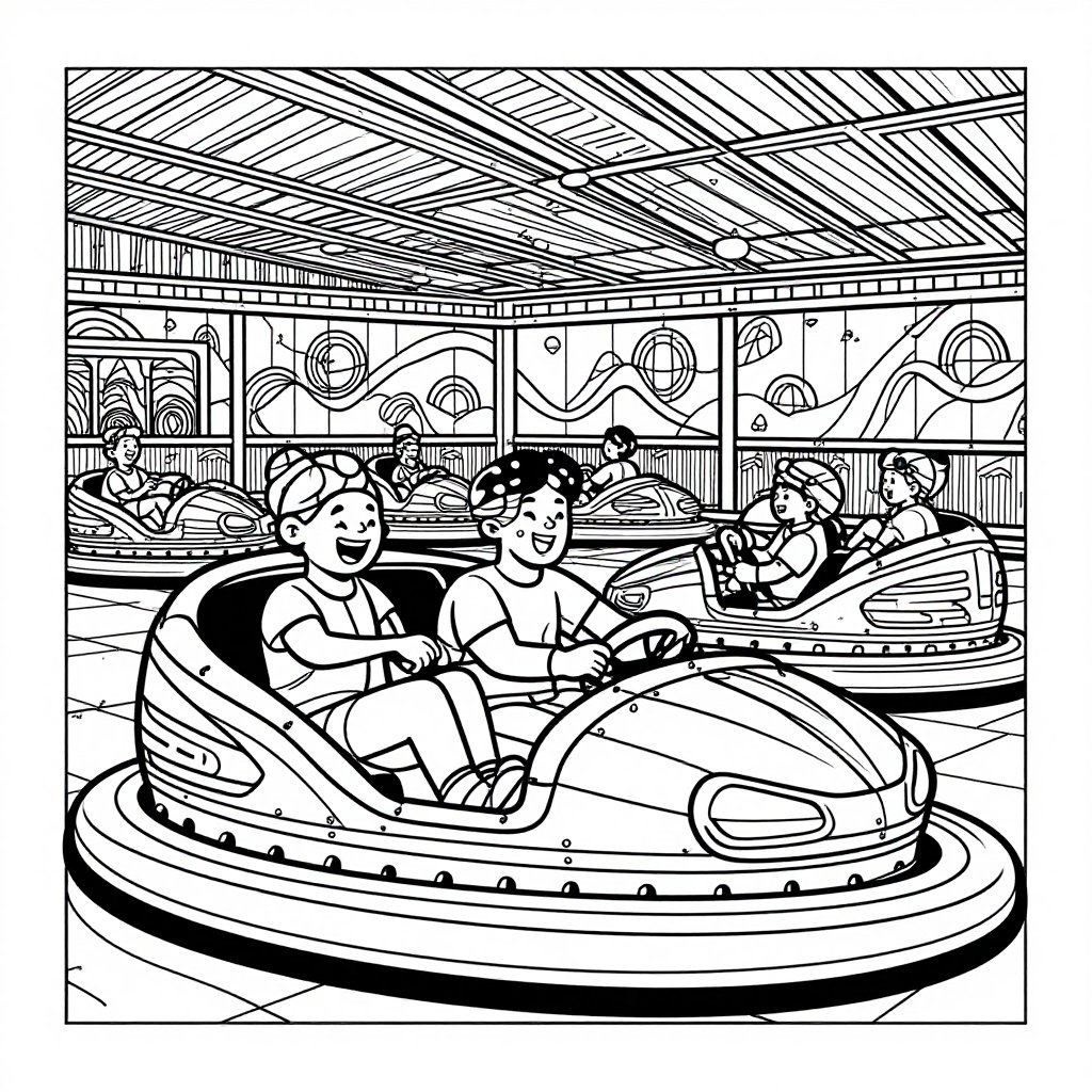 Bumper Cars - free printable coloring page