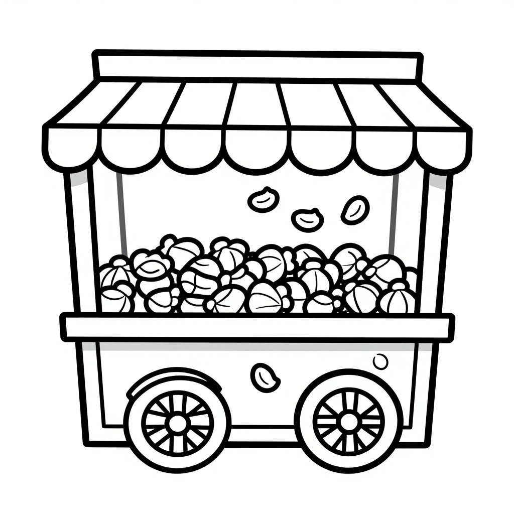 Popcorn Cart - free printable coloring page