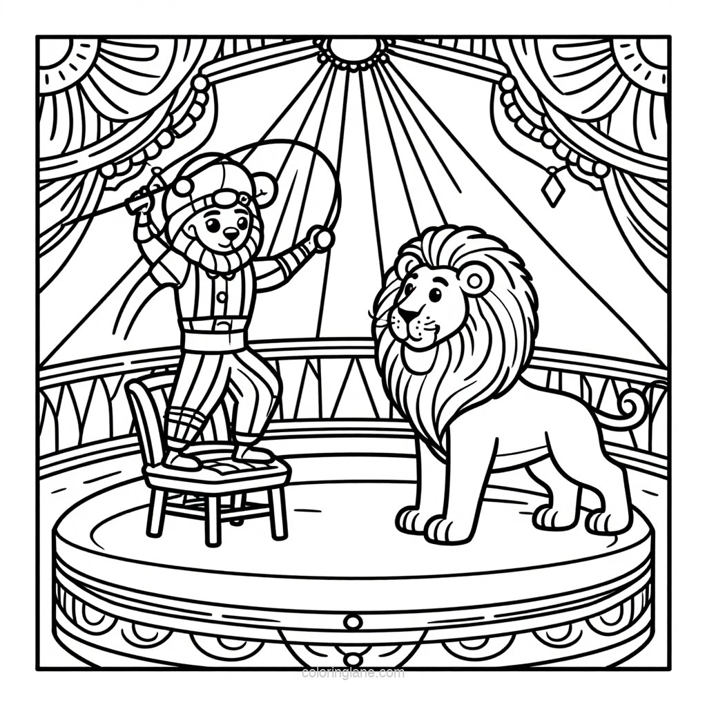 Lion Tamer - free printable coloring page