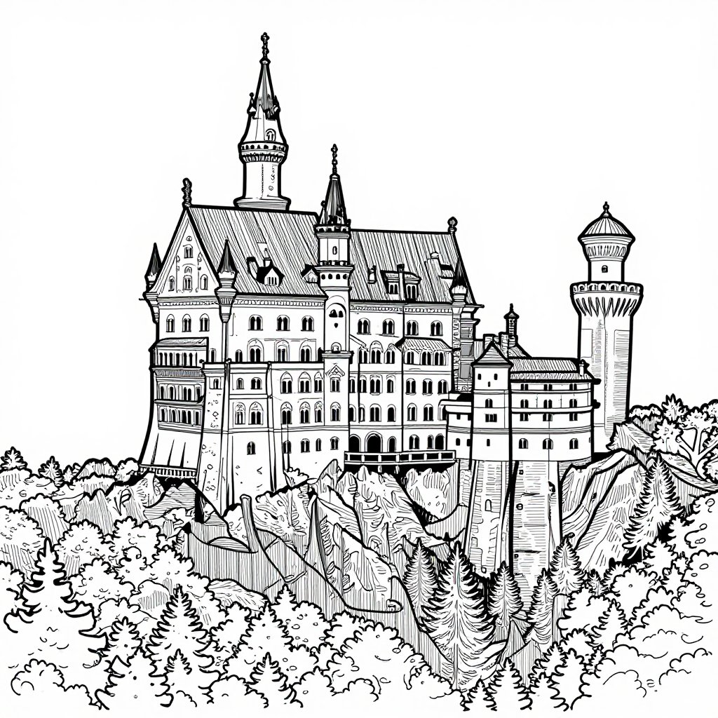 Neuschwanstein Castle - free printable coloring page