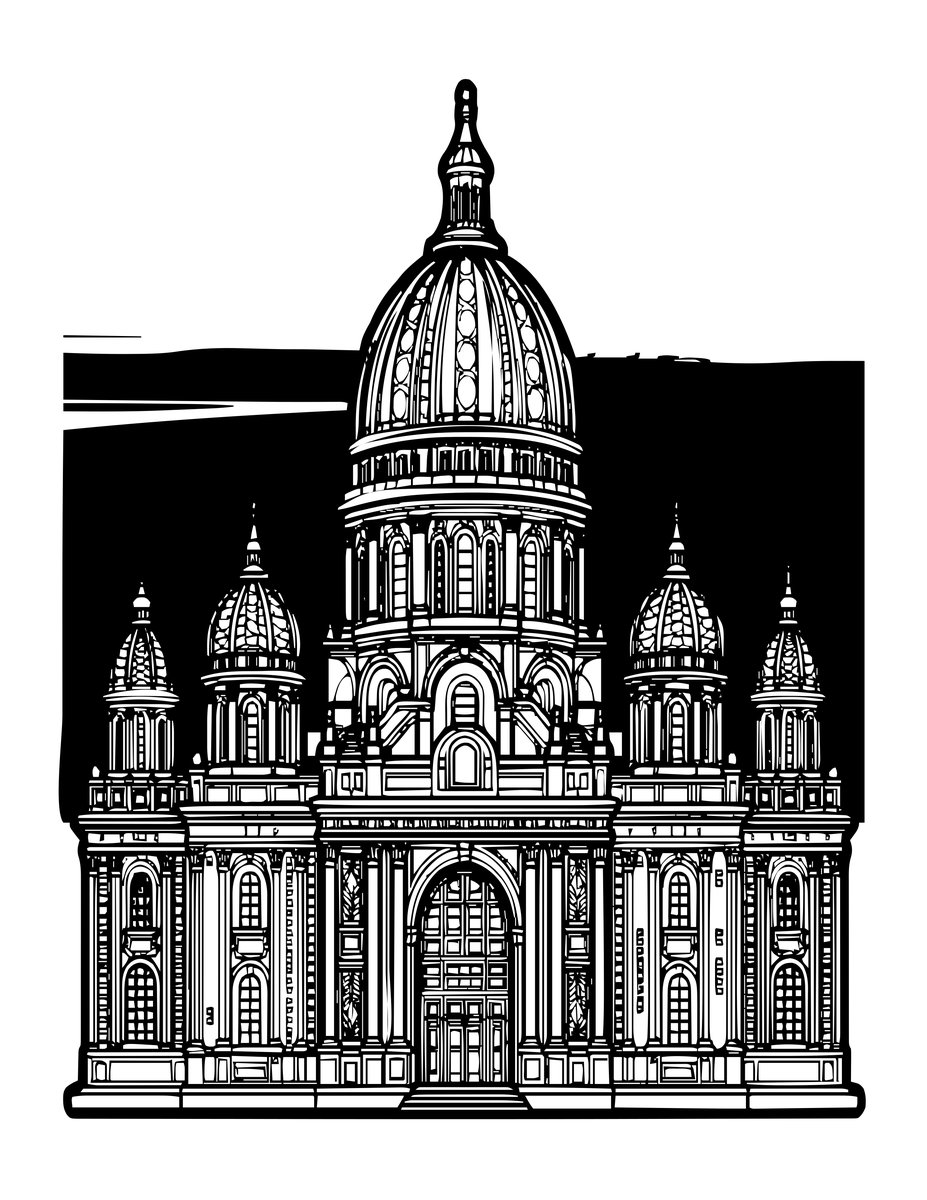 Palace at Sunset - free printable coloring page