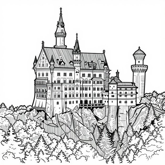 Neuschwanstein Castle - Free printable coloring page