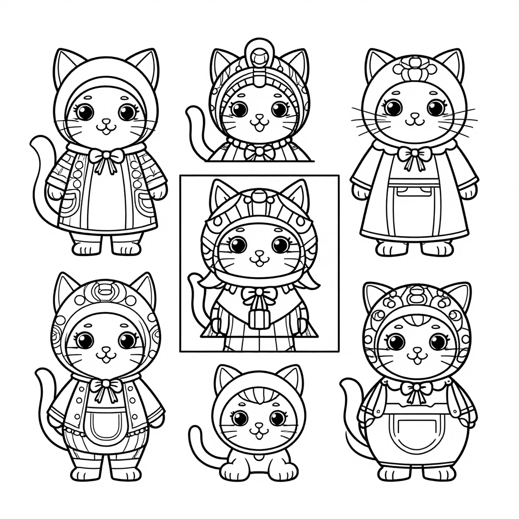 Cats Costumes coloring pages collection - 30 free printable pages