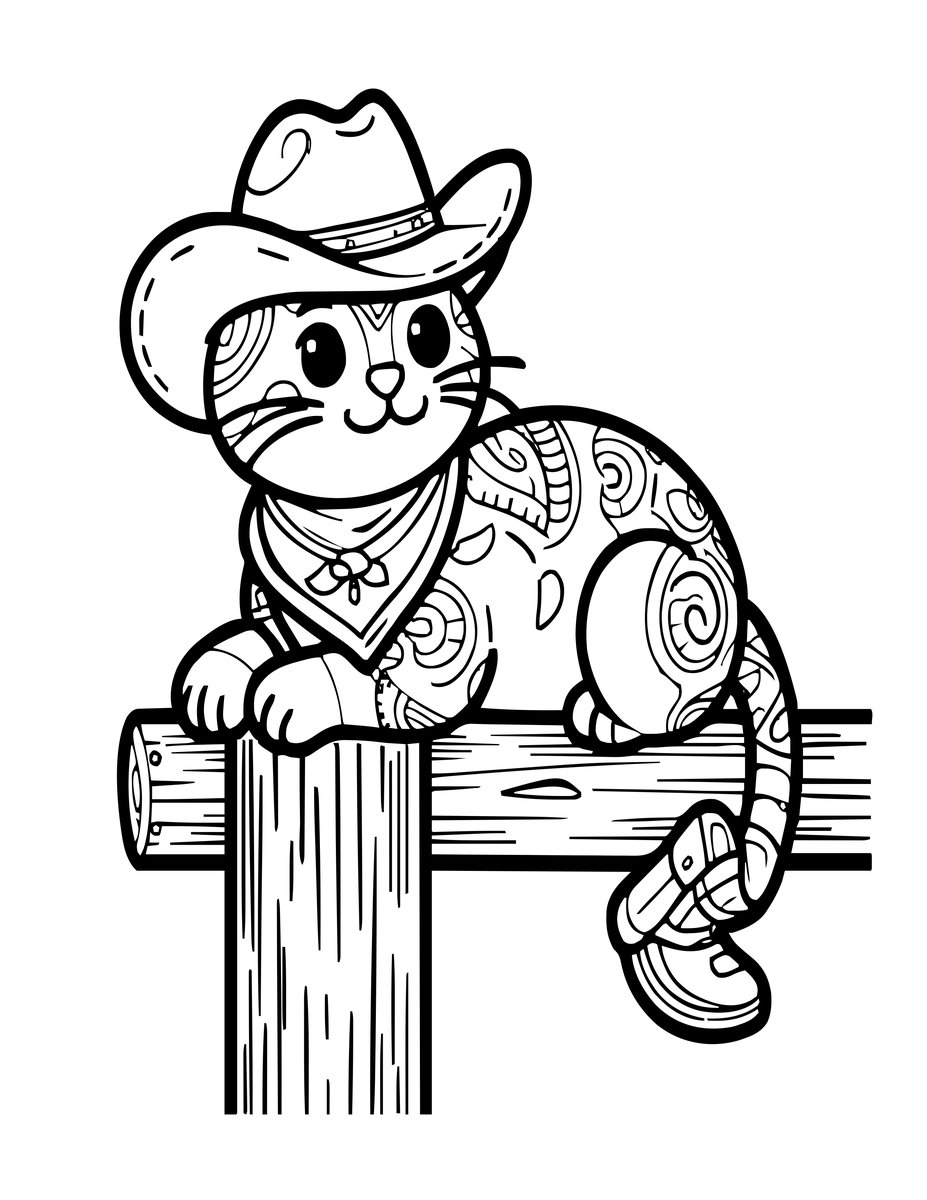 Cowboy Cat - free printable coloring page