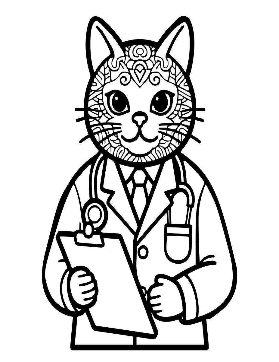 Doctor Cat - free printable coloring page