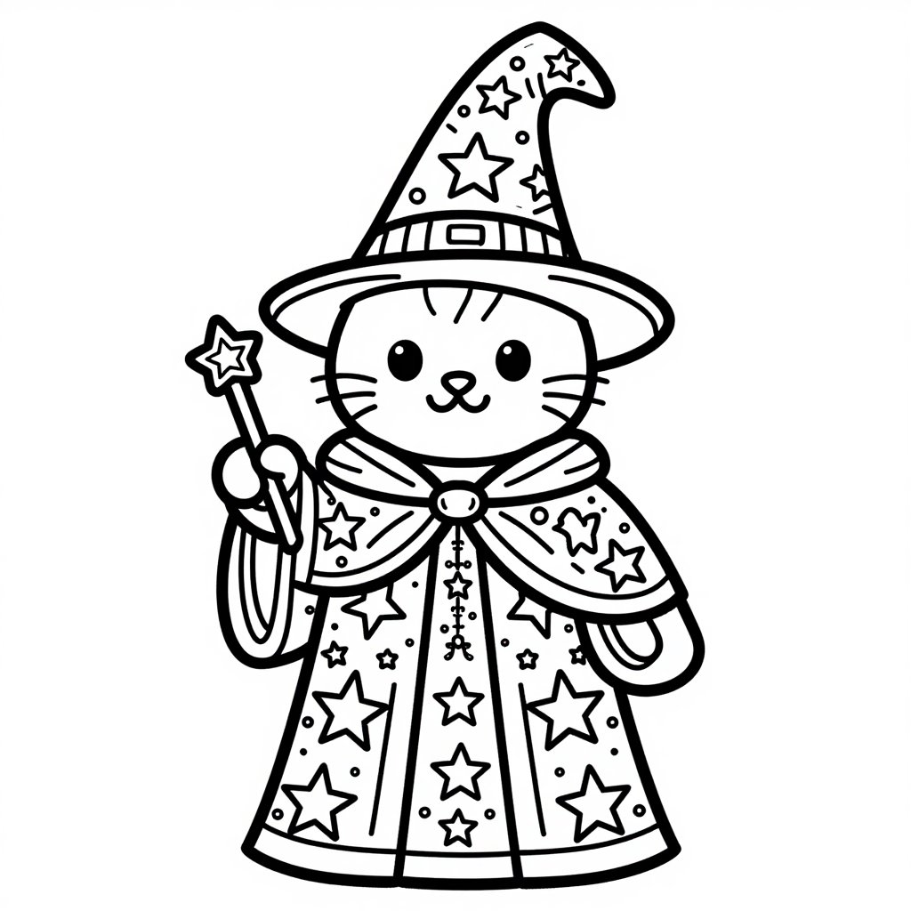 Wizard Cat - free printable coloring page