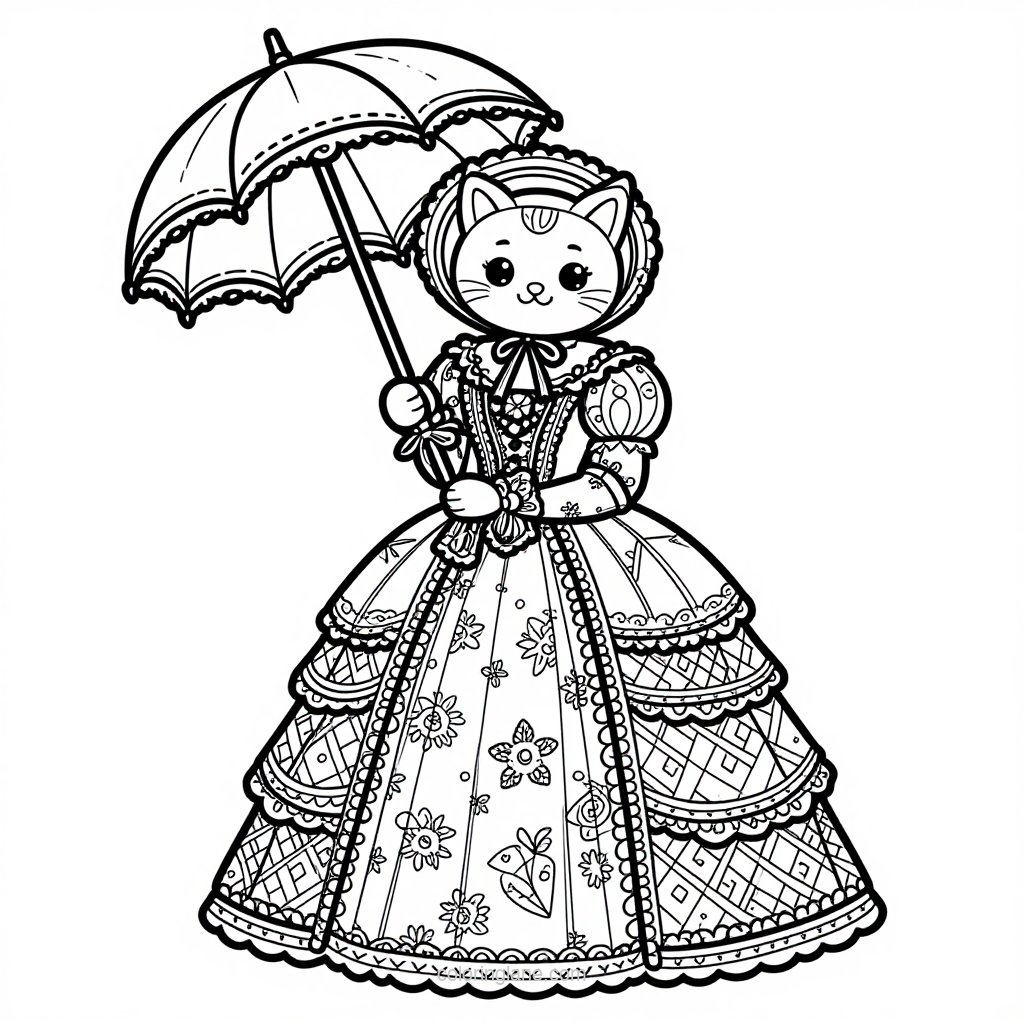 Victorian Cat - free printable coloring page