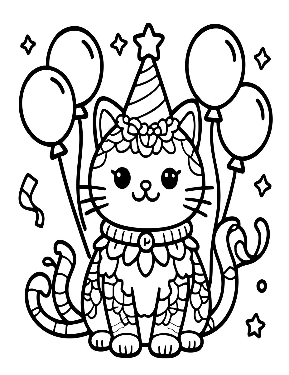 Party Cat - free printable coloring page