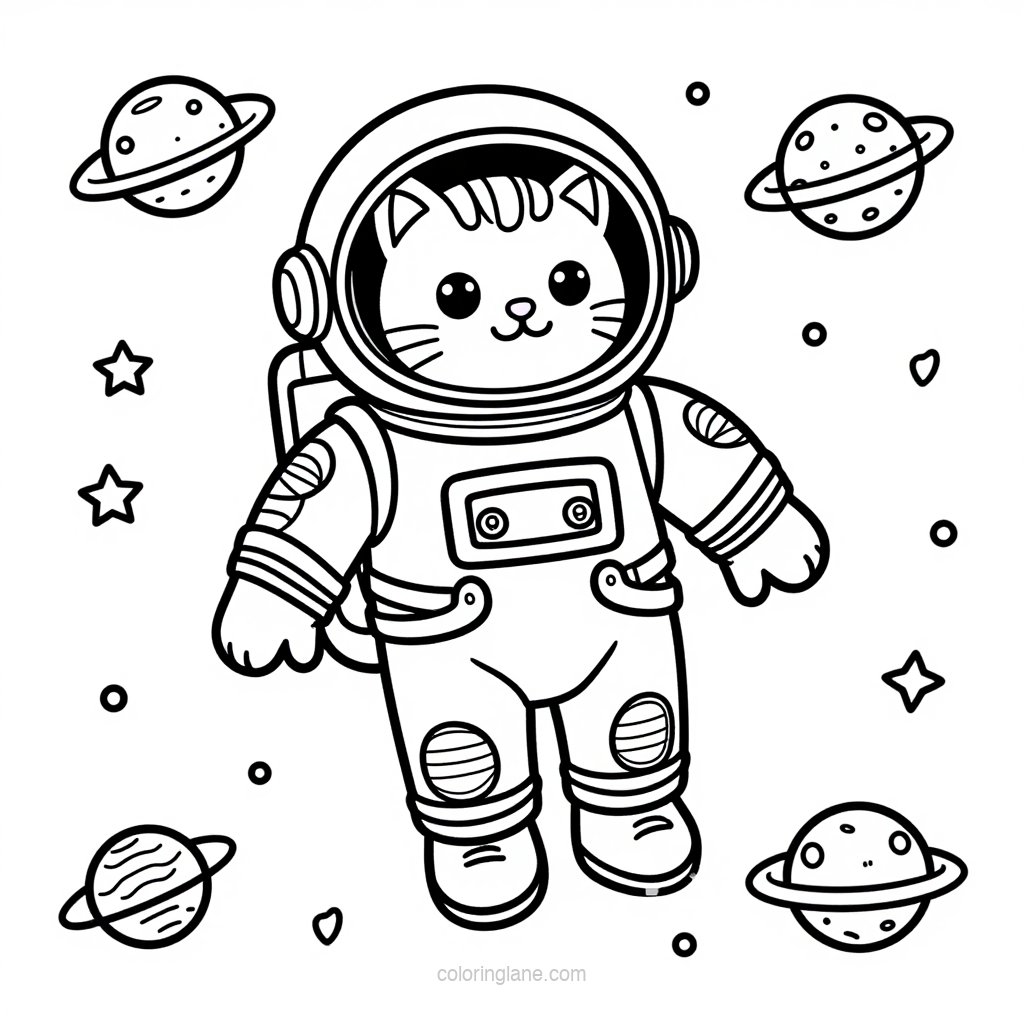 Astronaut Cat - free printable coloring page