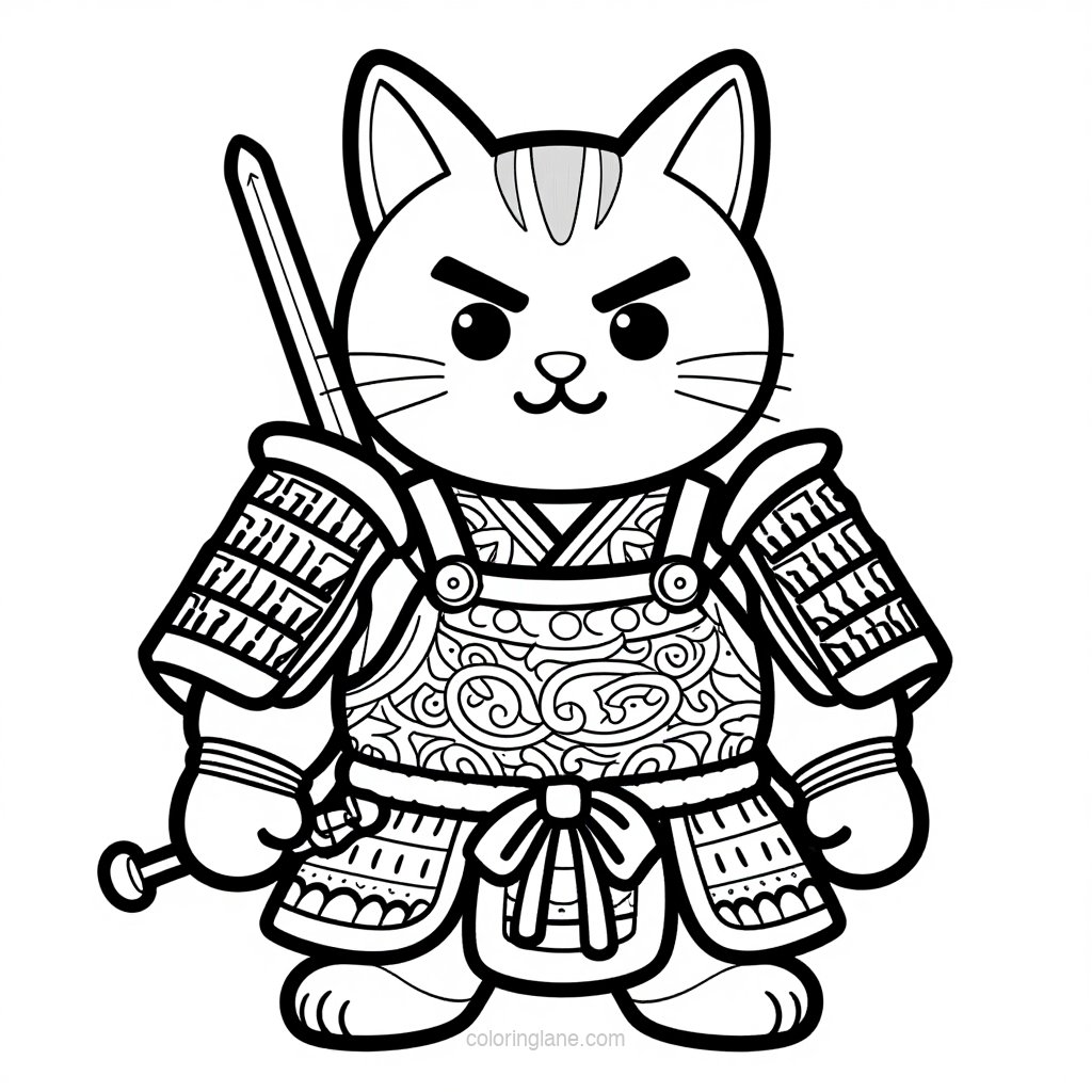 Samurai Cat - free printable coloring page