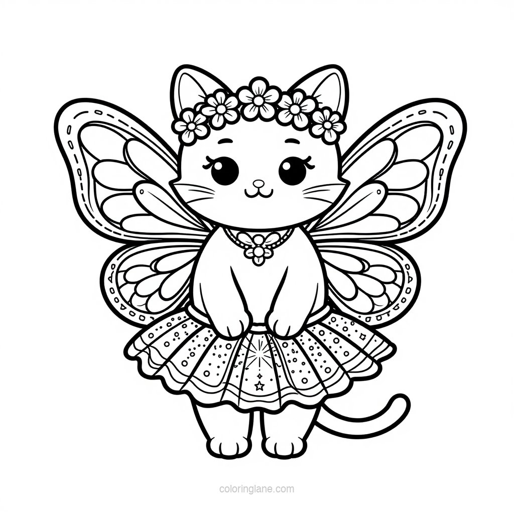 Fairy Cat - free printable coloring page