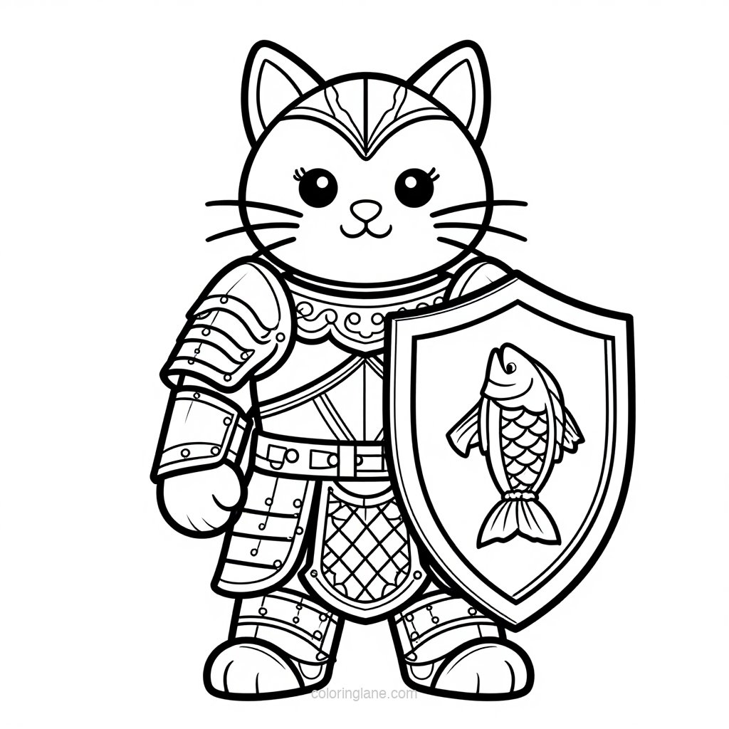 Knight Cat - free printable coloring page