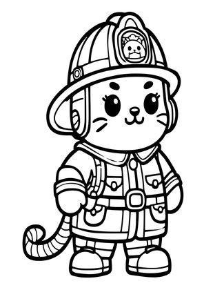 Firefighter Cat - Free printable coloring page