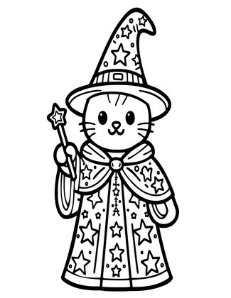 Wizard Cat - Free printable coloring page