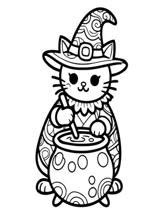 Witch Cat - Free printable coloring page