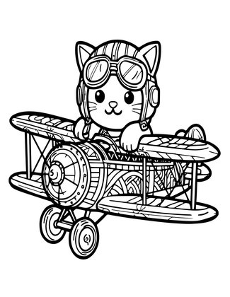 Aviator Cat - Free printable coloring page