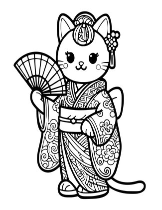 Geisha Cat - Free printable coloring page