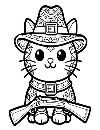 Pilgrim Cat - Free printable coloring page