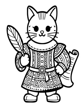 Renaissance Cat - Free printable coloring page