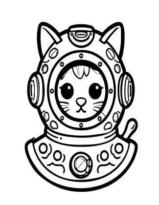 Diver Cat - Free printable coloring page