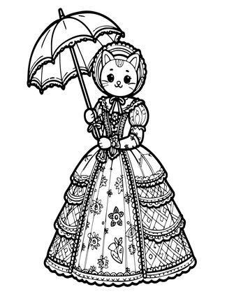Victorian Cat - Free printable coloring page