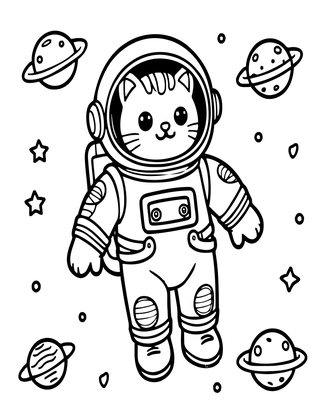 Astronaut Cat - Free printable coloring page