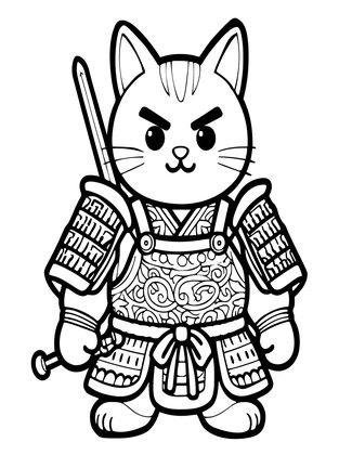 Samurai Cat - Free printable coloring page
